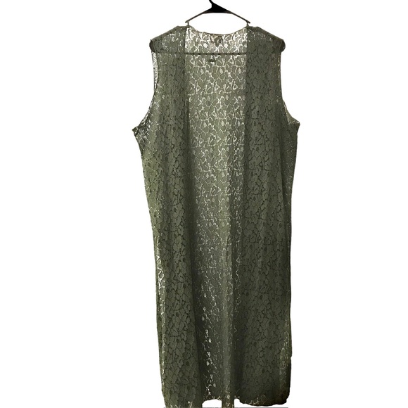 LuLaRoe Green Flower Knit Crochet Open Sides Plus Size Vest Duster Cardigan - Picture 2 of 8